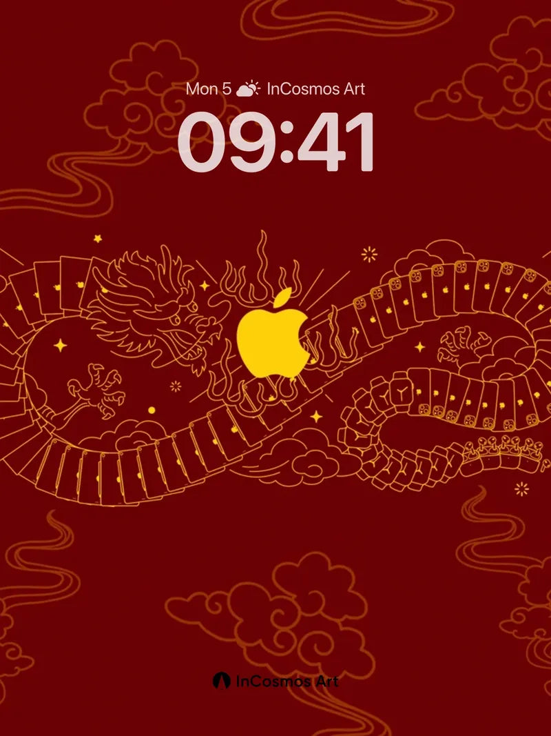Golden Dragon Serenade Wallpaper with Apple Core