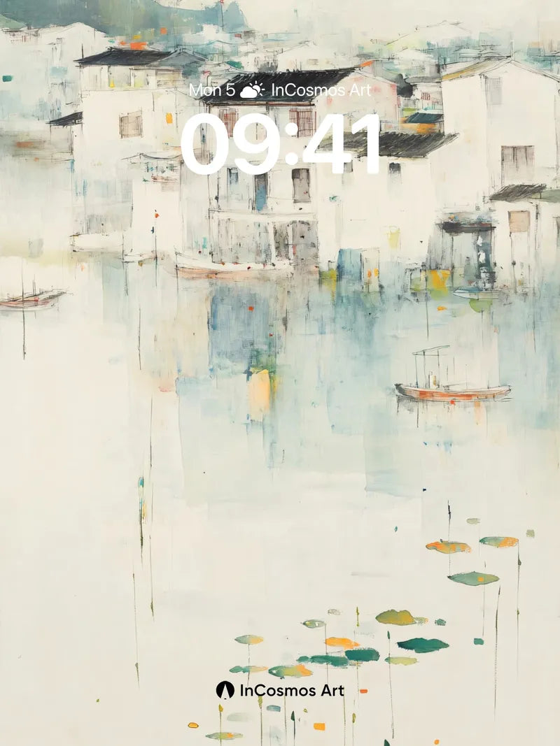 Misty Reflections Wallpaper with Floating Lotus wallpaper for iPhone, iPad & Mac