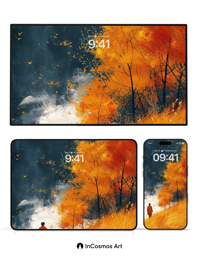 Autumn Whispers Wallpaper with Floating Gold