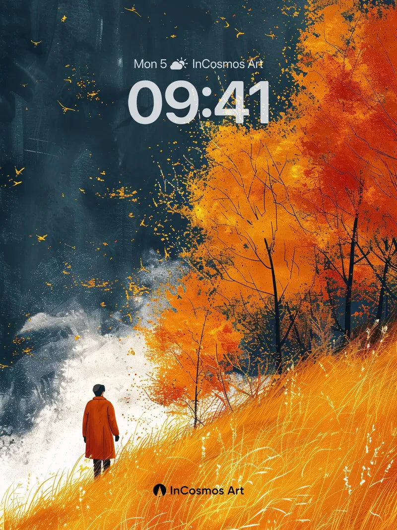 Autumn Whispers Wallpaper with Floating Gold