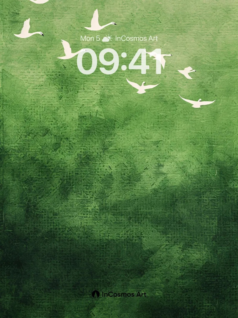 Serene Swan Flight Wallpaper with Misty Green Haze wallpaper for iPhone, iPad & Mac