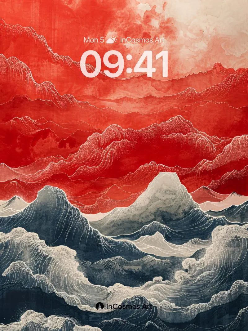 Crimson Horizon Wallpaper with Wave Echoes