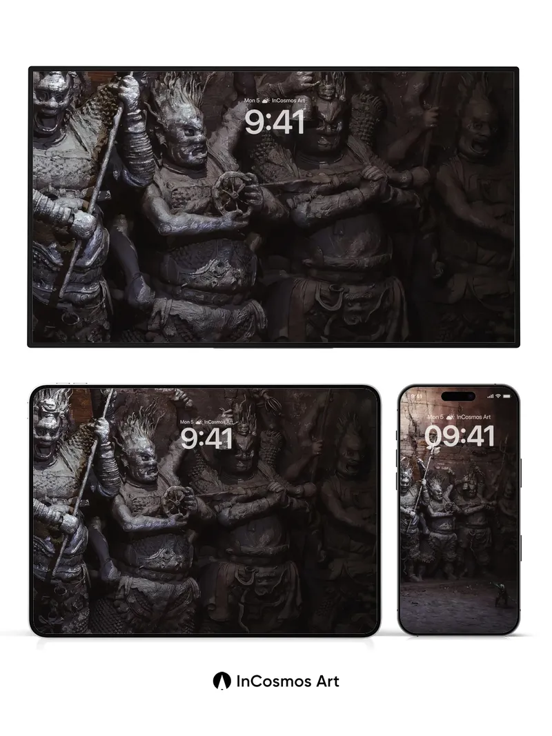 Stone Sentinel Wallpaper with Shadowed Guard