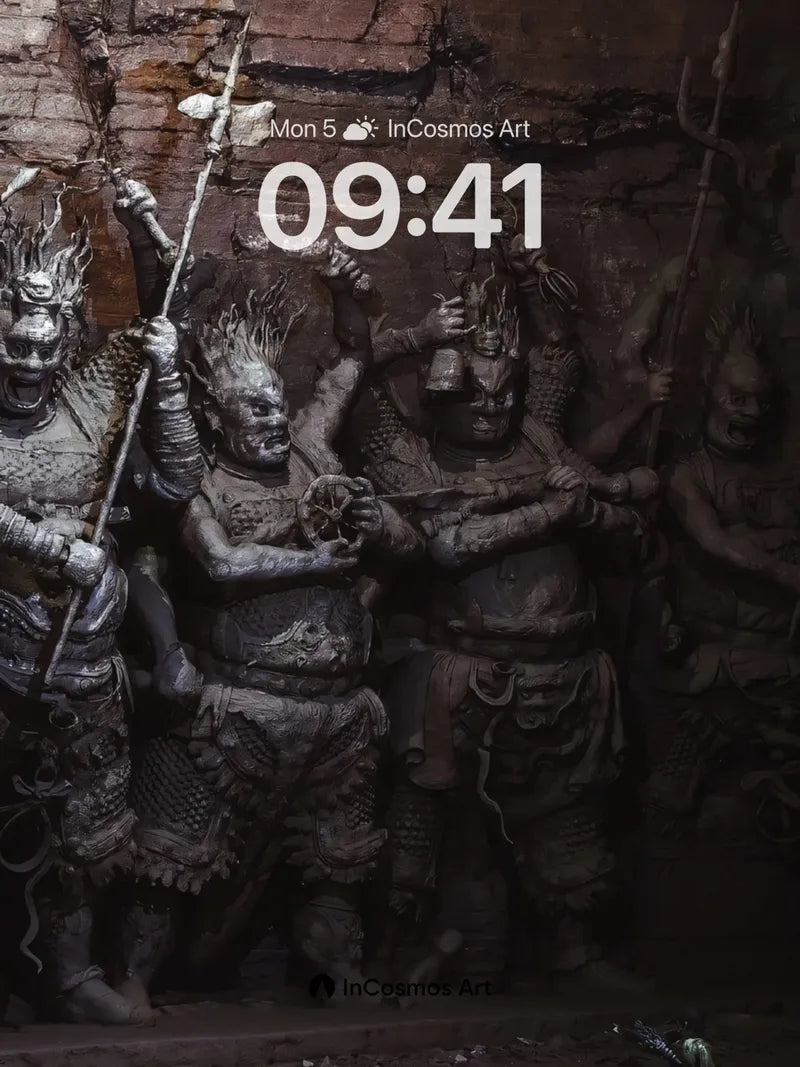 Stone Sentinel Wallpaper with Shadowed Guard