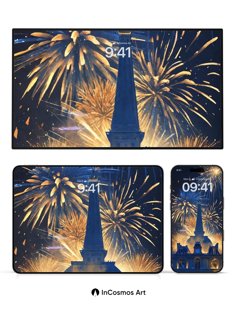 Golden Reverie Wallpaper with Firework Cathedral