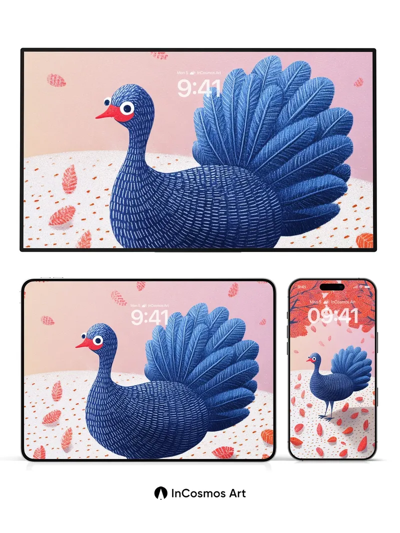 Autumn Hush Wallpaper with Blue Turkey