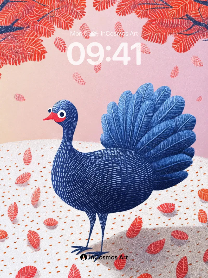 Autumn Hush Wallpaper with Blue Turkey