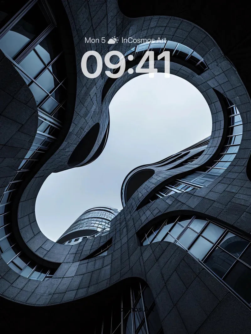 Twisted Skyline Wallpaper with Floating Arcs