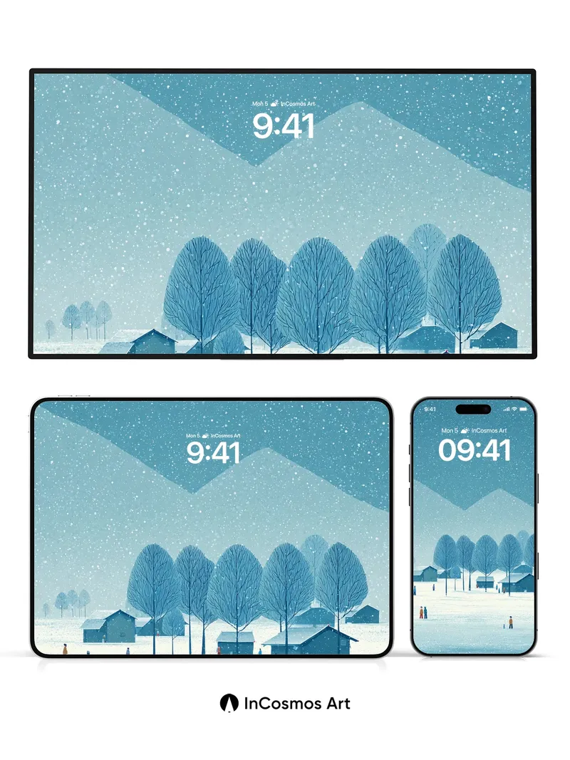 Silent Snowfall Wallpaper with Distant Peaks