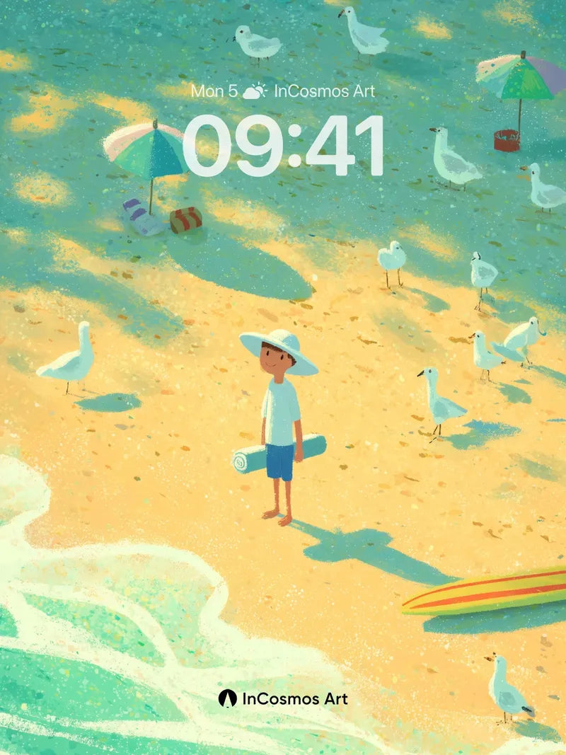 Golden Dappled Beach Wallpaper with Seagull Whispers wallpaper for iPhone, iPad & Mac