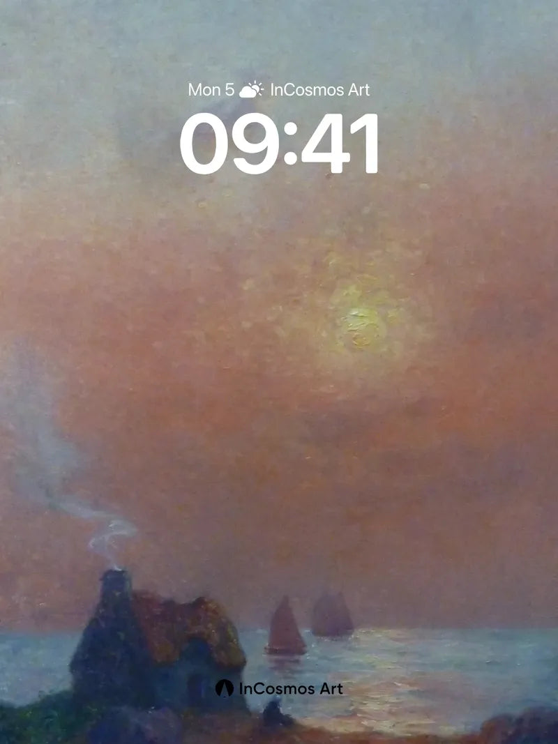 Crimson Horizon Wallpaper with Smoldering Hut