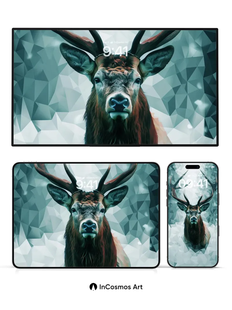 Frostbound Geometry Wallpaper with Majestic Stag