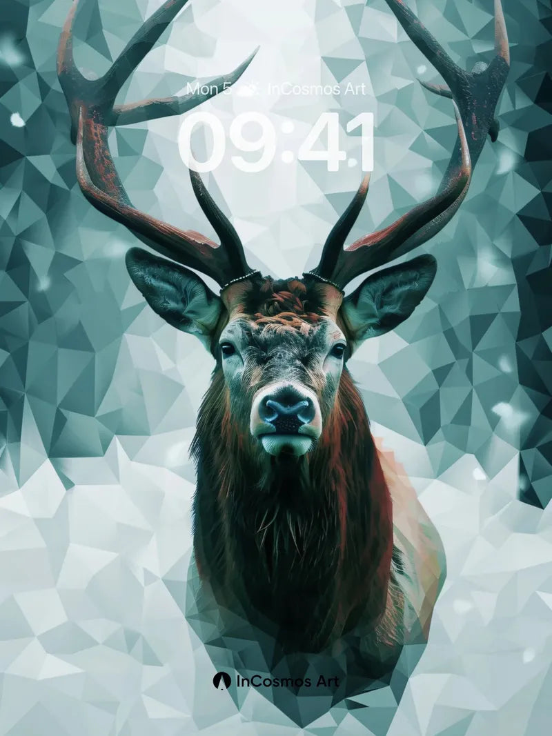 Frostbound Geometry Wallpaper with Majestic Stag