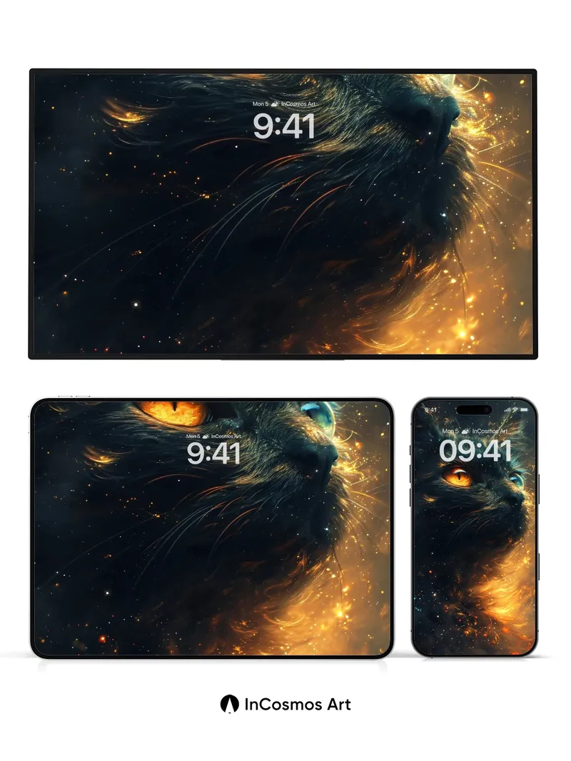 Cosmic Feline Wallpaper with Starlit Fur