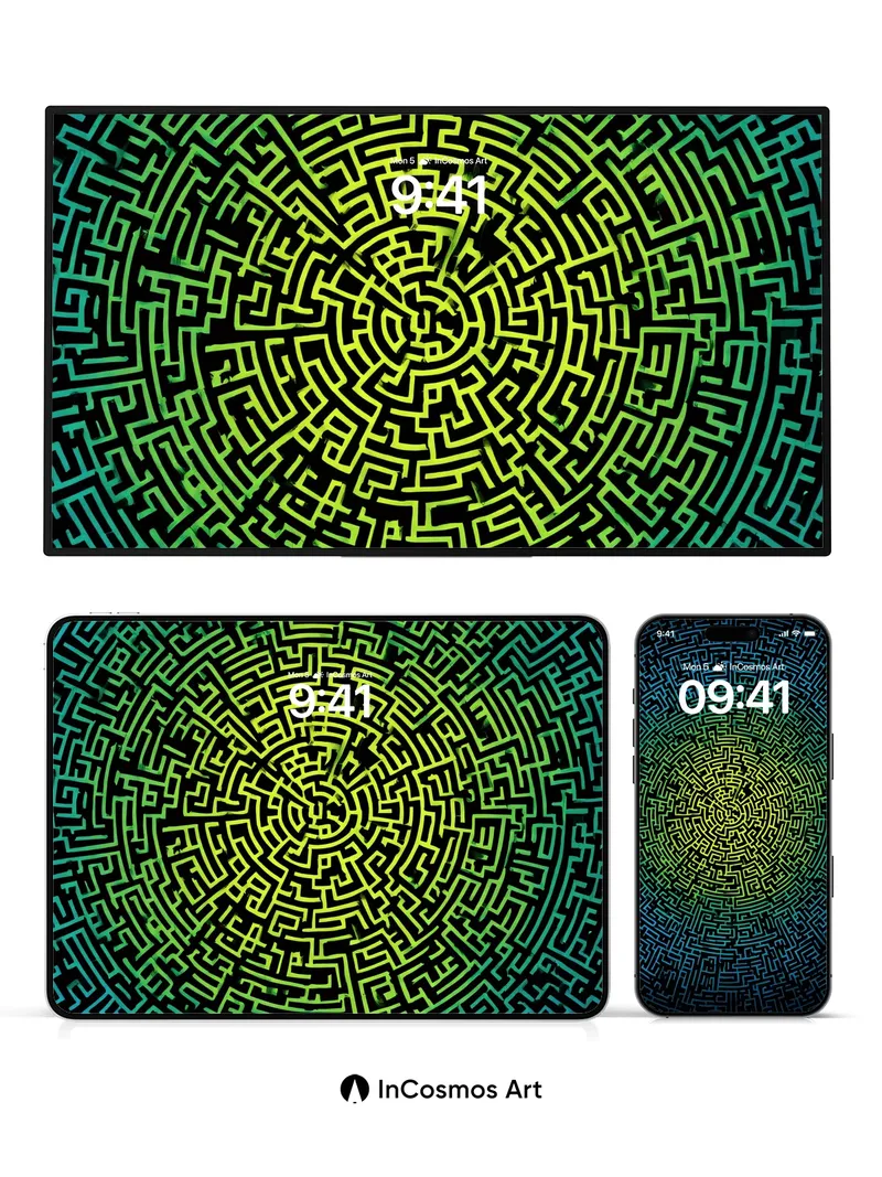 Luminous Spiral Wallpaper with Neon Geometry