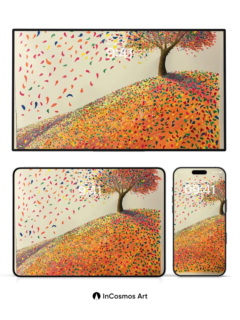 Whirlwind Leaf Symphony Wallpaper with Colorful Canopy