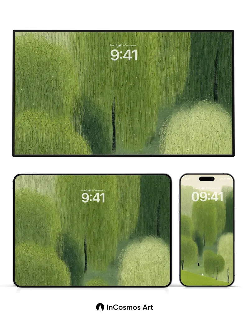 Whispering Willow Wallpaper with Silent Cats