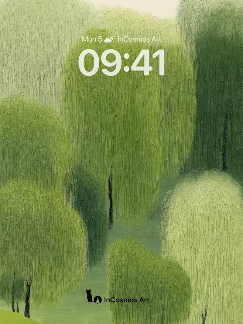 Whispering Willow Wallpaper with Silent Cats