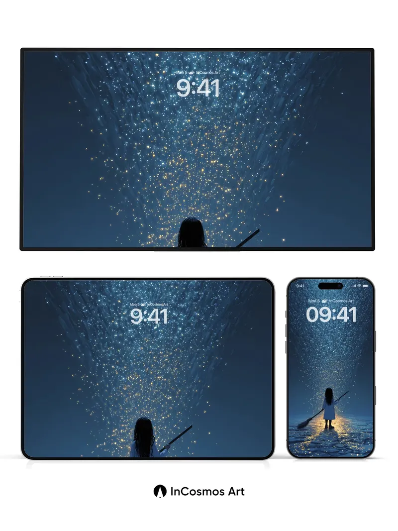 Starry Cascade Wallpaper with Broomlight Reflection