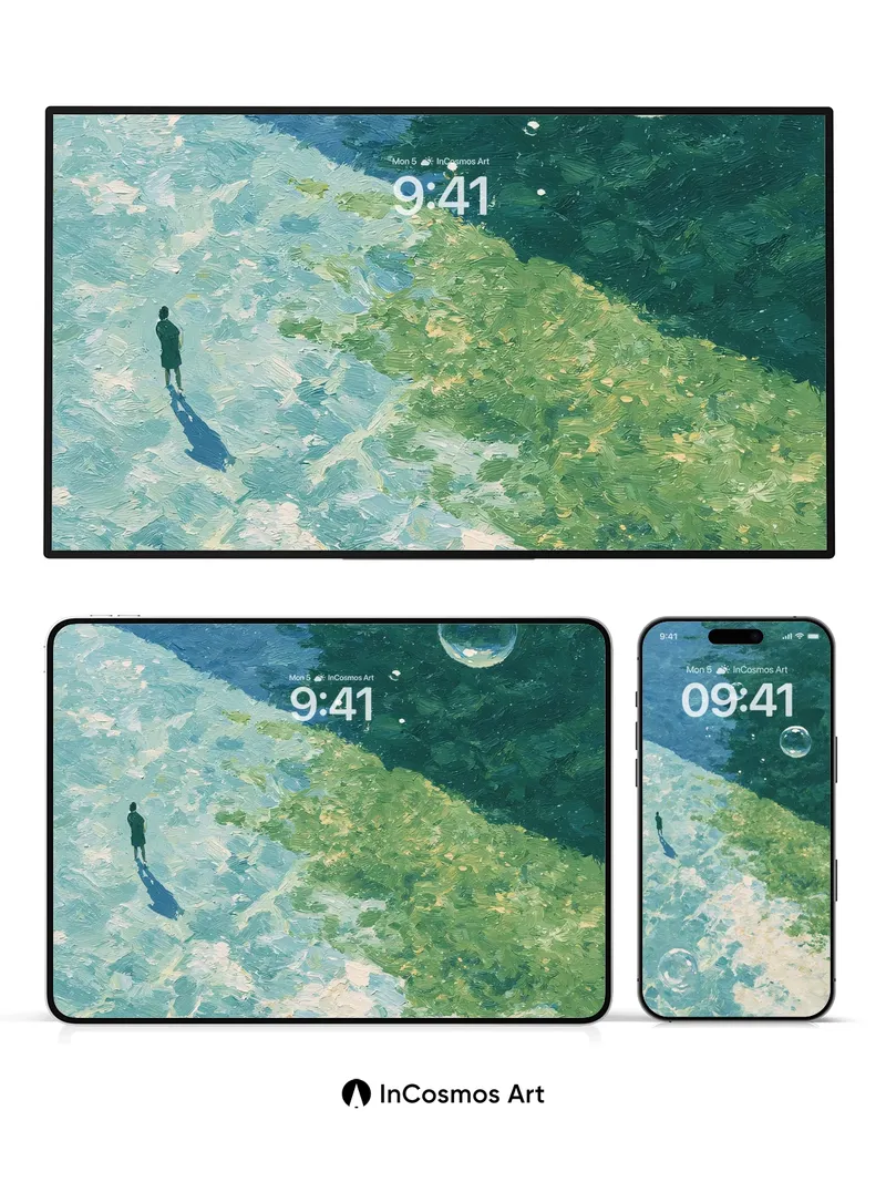 Suspended Bubbles Wallpaper with Solitary Figure