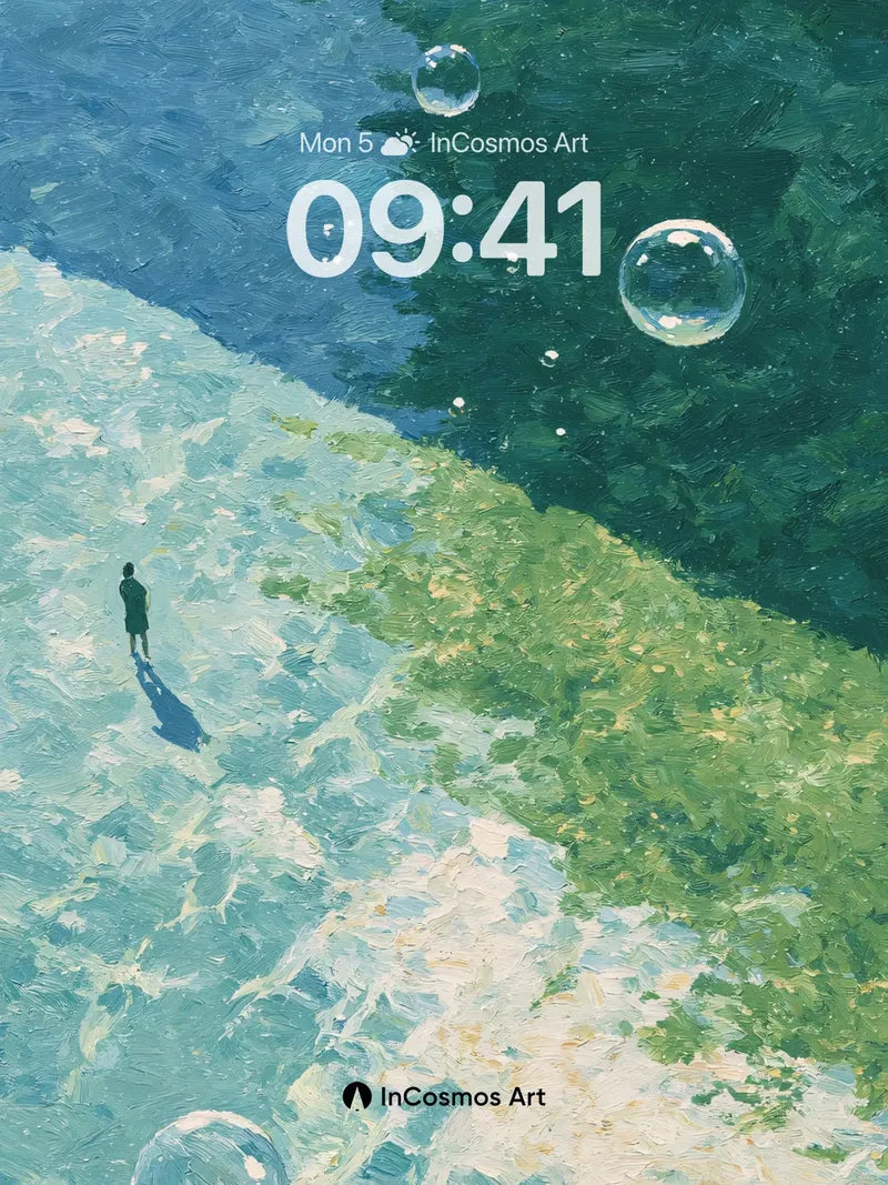 Suspended Bubbles Wallpaper with Solitary Figure wallpaper for iPhone, iPad & Mac