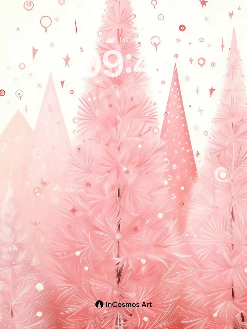 Whispering Pink Forest Wallpaper with Floating Stars