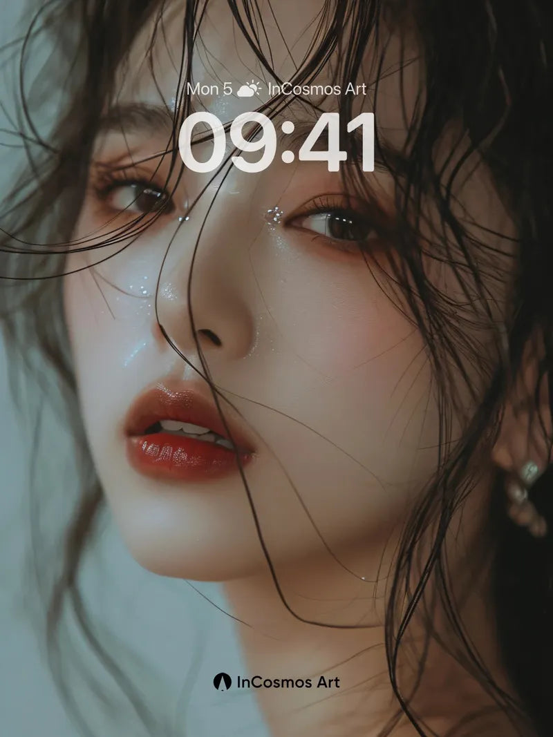 Luminous Gaze Wallpaper with Dew-Kissed Hair wallpaper for iPhone, iPad & Mac