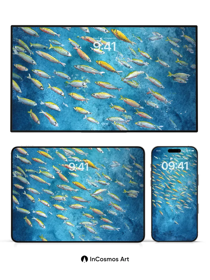 Sapphire Drift Wallpaper with Golden Schools