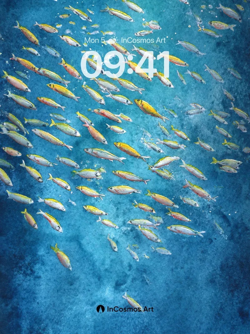 Sapphire Drift Wallpaper with Golden Schools