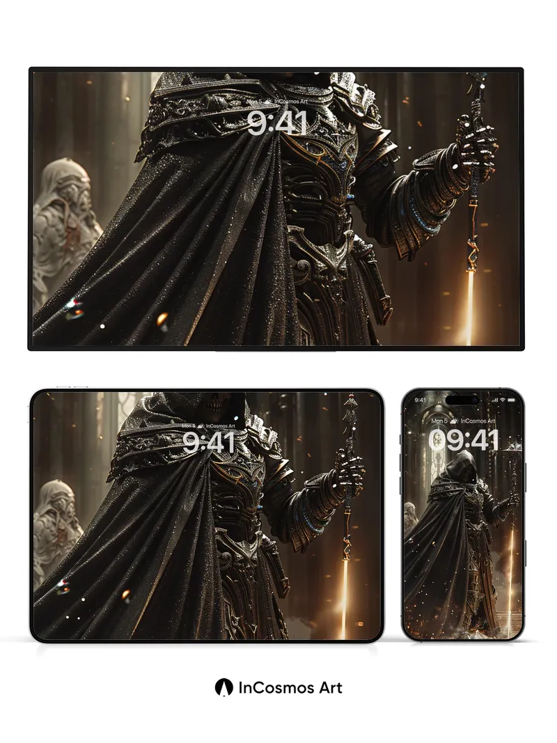 Obsidian Reverie Wallpaper with Starlit Staff