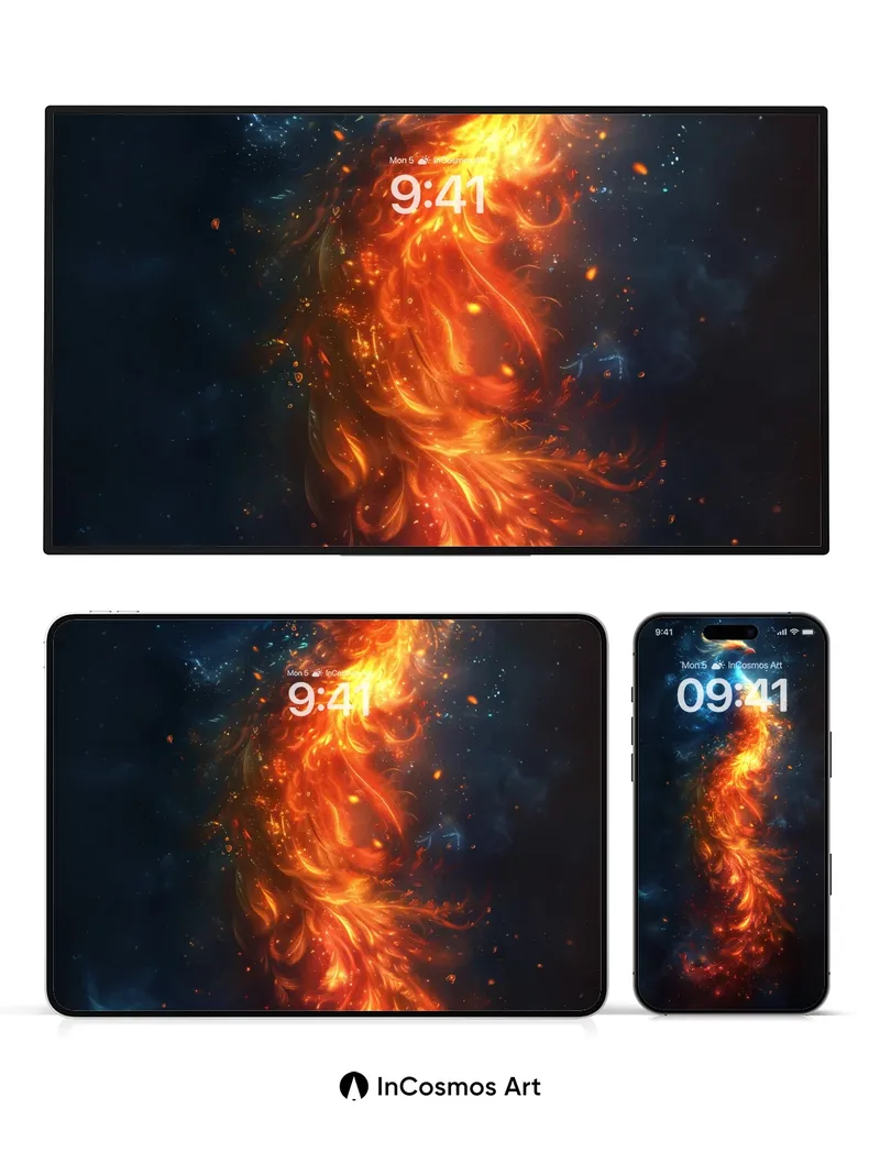 Cosmic Phoenix Wallpaper with Fiery Tail