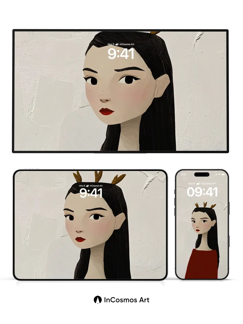 Serene Antler Portrait Wallpaper with Textured Backdrop