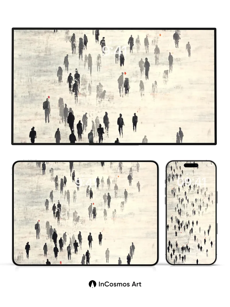 Echoing Silhouettes Wallpaper with Floating Oranges