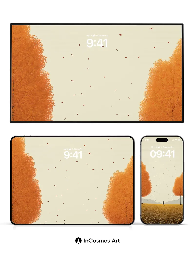 Autumn Hush Wallpaper with Falling Leaves