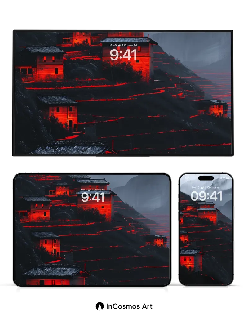 Crimson Echoes Wallpaper with Mountain Whispers