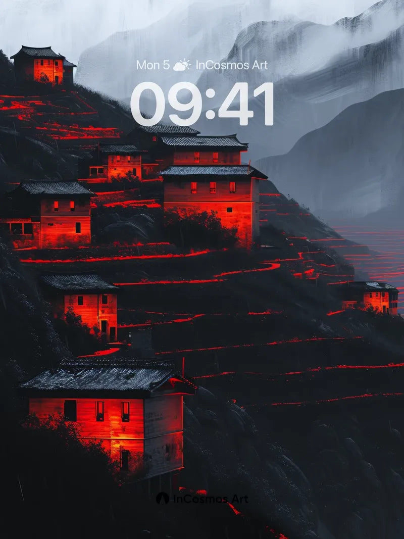 Crimson Echoes Wallpaper with Mountain Whispers