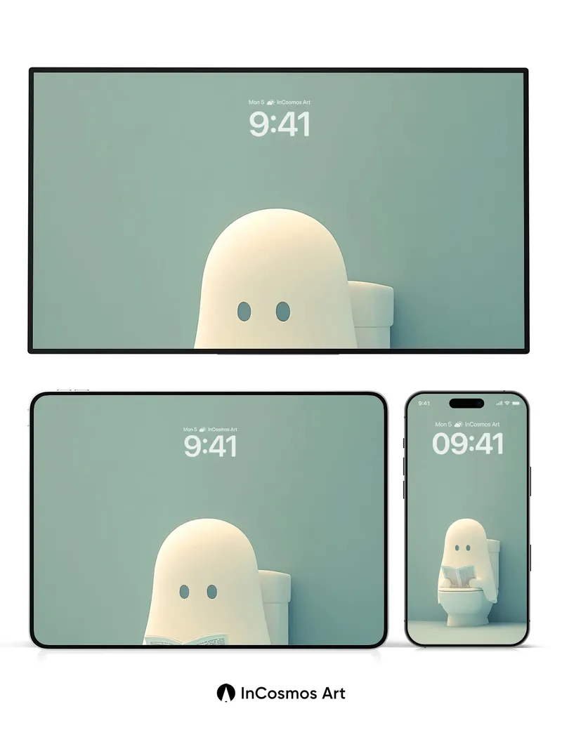 Serene Ghost Reading Wallpaper with Soft Light
