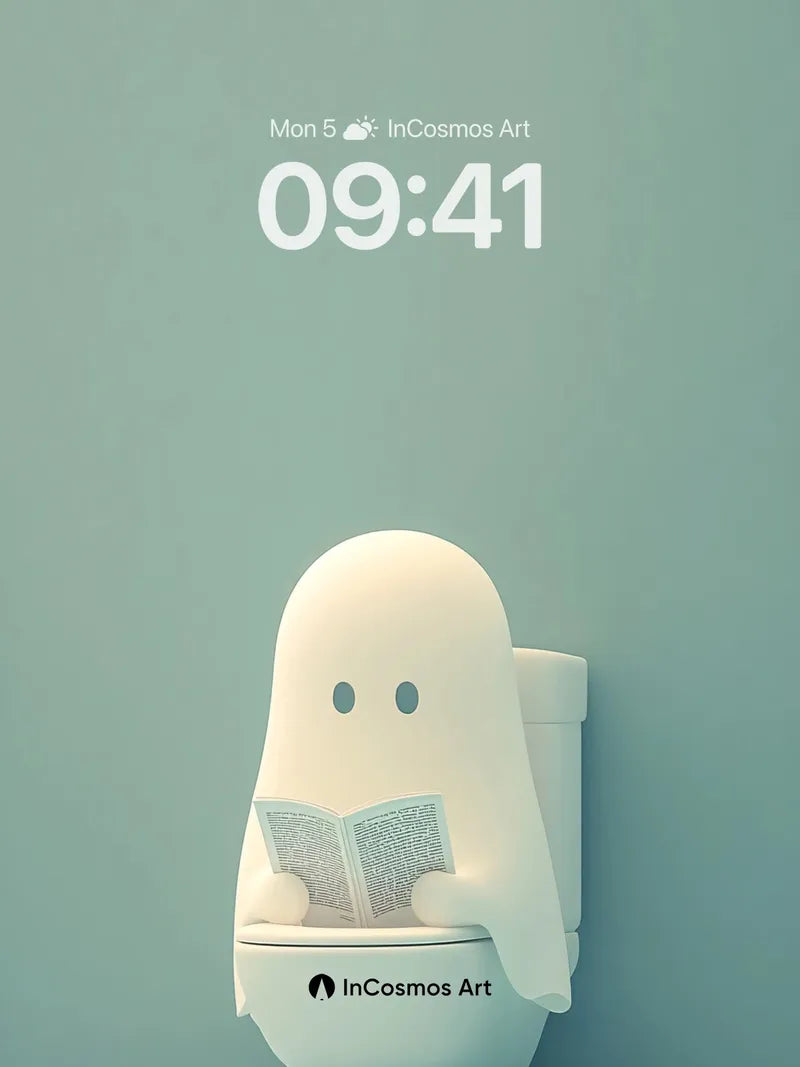 Serene Ghost Reading Wallpaper with Soft Light