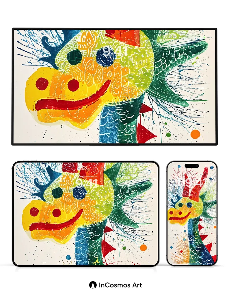 Playful Dragon Wallpaper with Cosmic Splatter