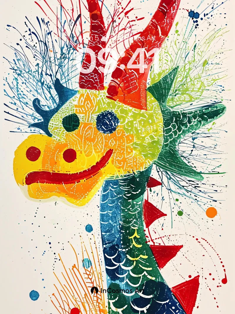 Playful Dragon Wallpaper with Cosmic Splatter wallpaper for iPhone, iPad & Mac