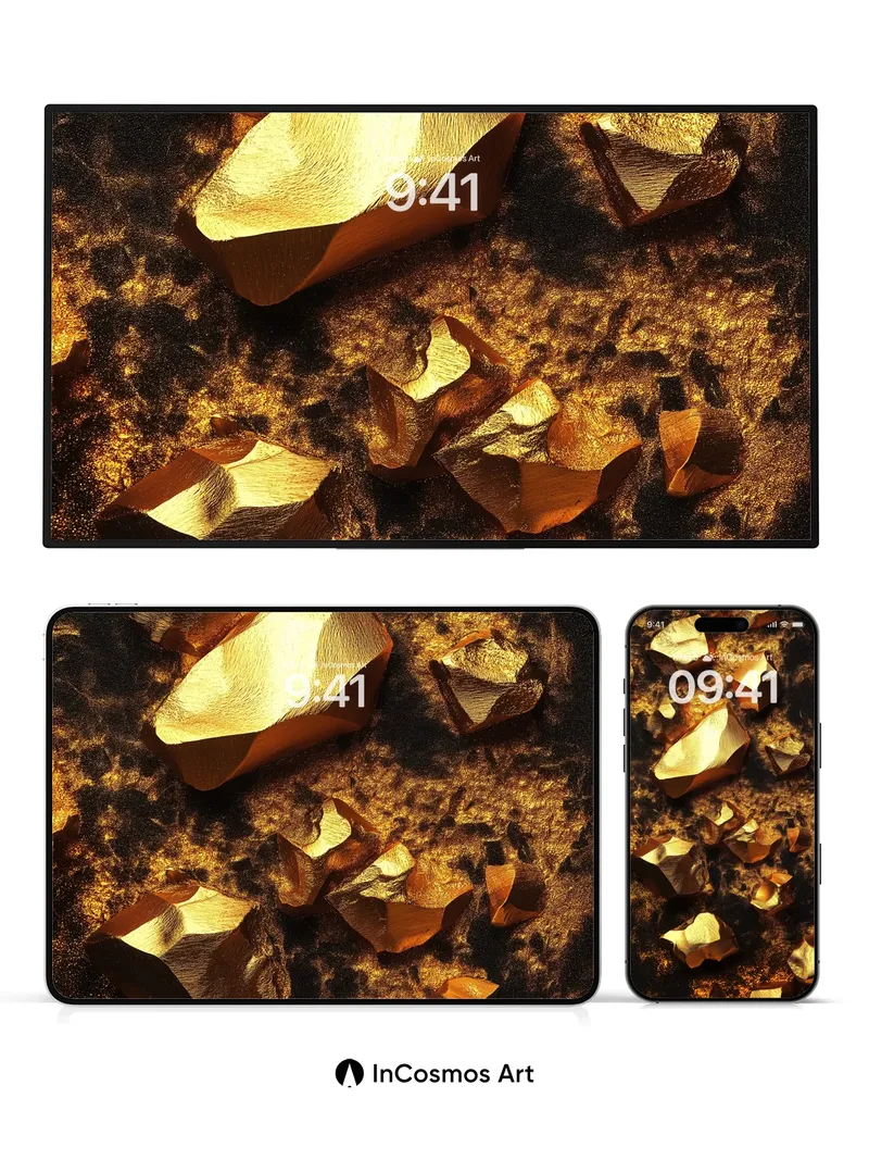 Golden Vein Wallpaper with Luminous Fragments