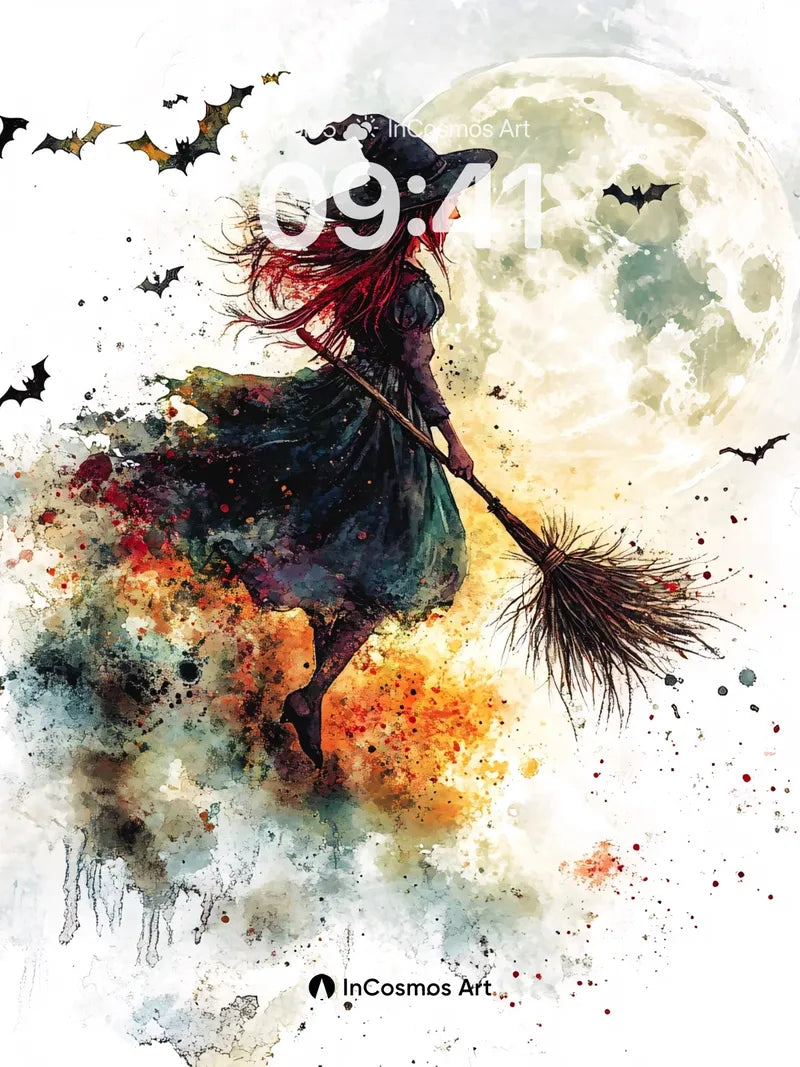 Moonlit Flight Wallpaper with Bats and Watercolor Storm wallpaper for iPhone, iPad & Mac