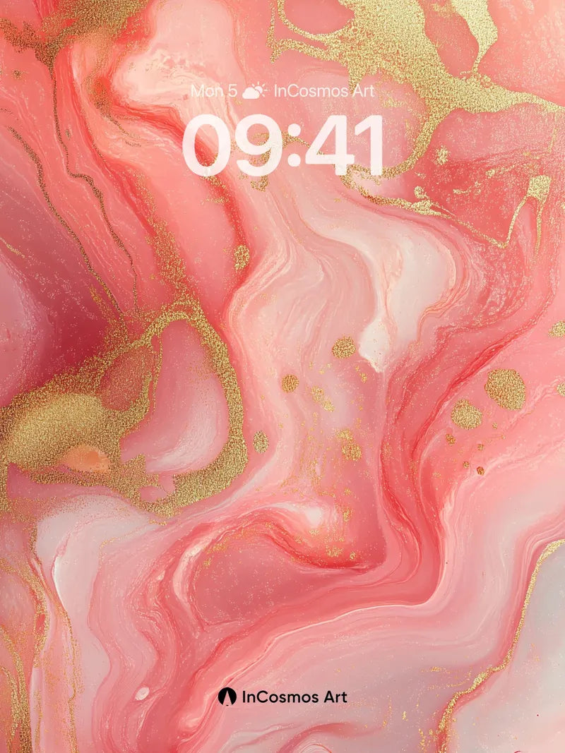 Luminous Coral Wallpaper with Golden Veins