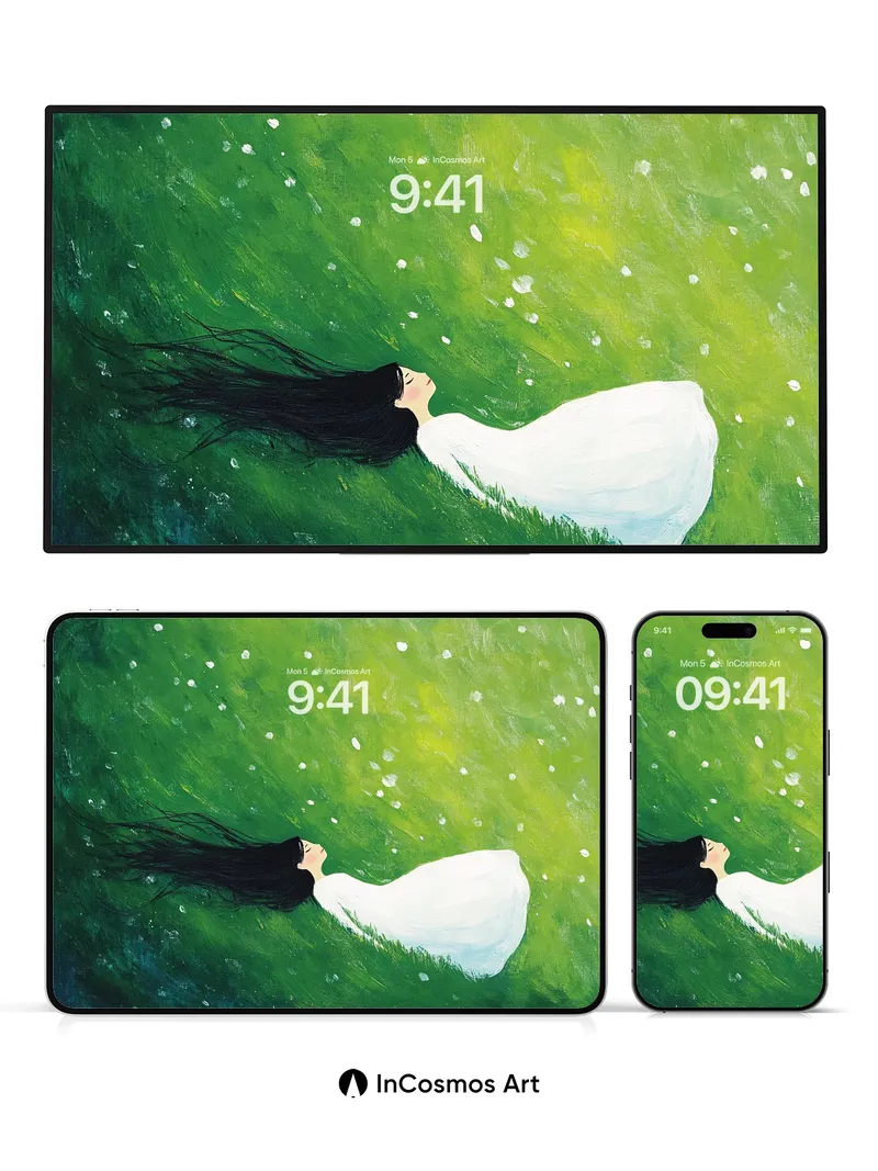 Serenity Drift Wallpaper with Floating Petals