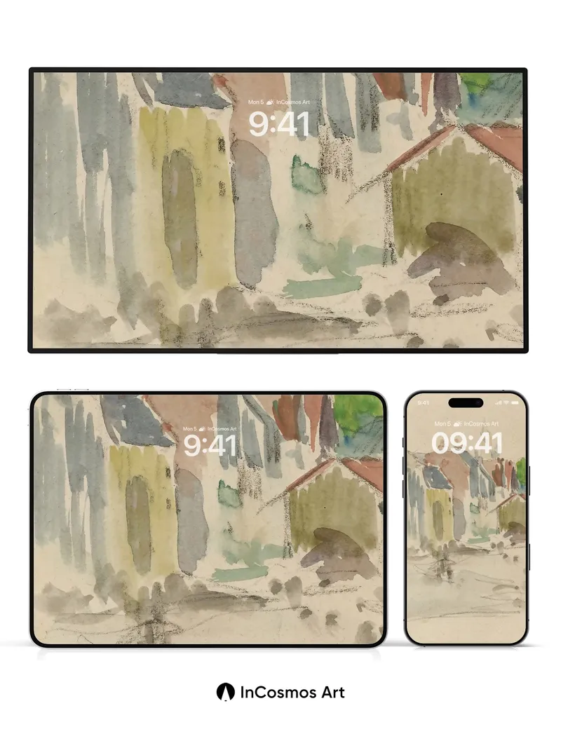 Whispering Rooftops Wallpaper with Watercolor Hush