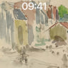 Whispering Rooftops Wallpaper with Watercolor Hush wallpaper for iPhone, iPad & Mac