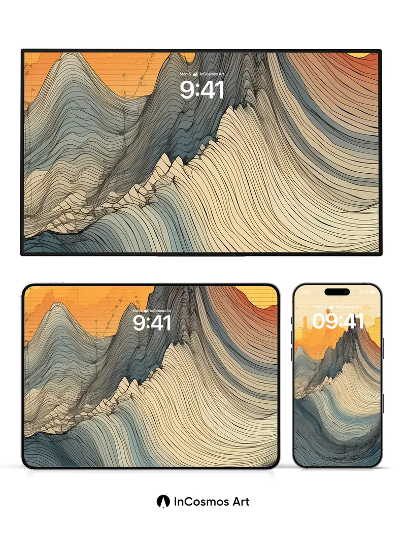 Sculpted Canyon Wallpaper with Golden Hues