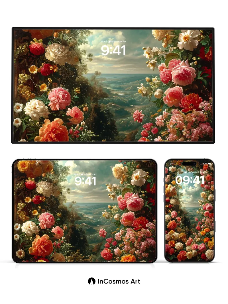 Floral Archway Wallpaper with Skyward View