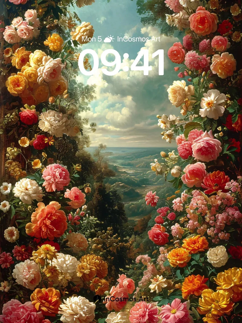 Floral Archway Wallpaper with Skyward View