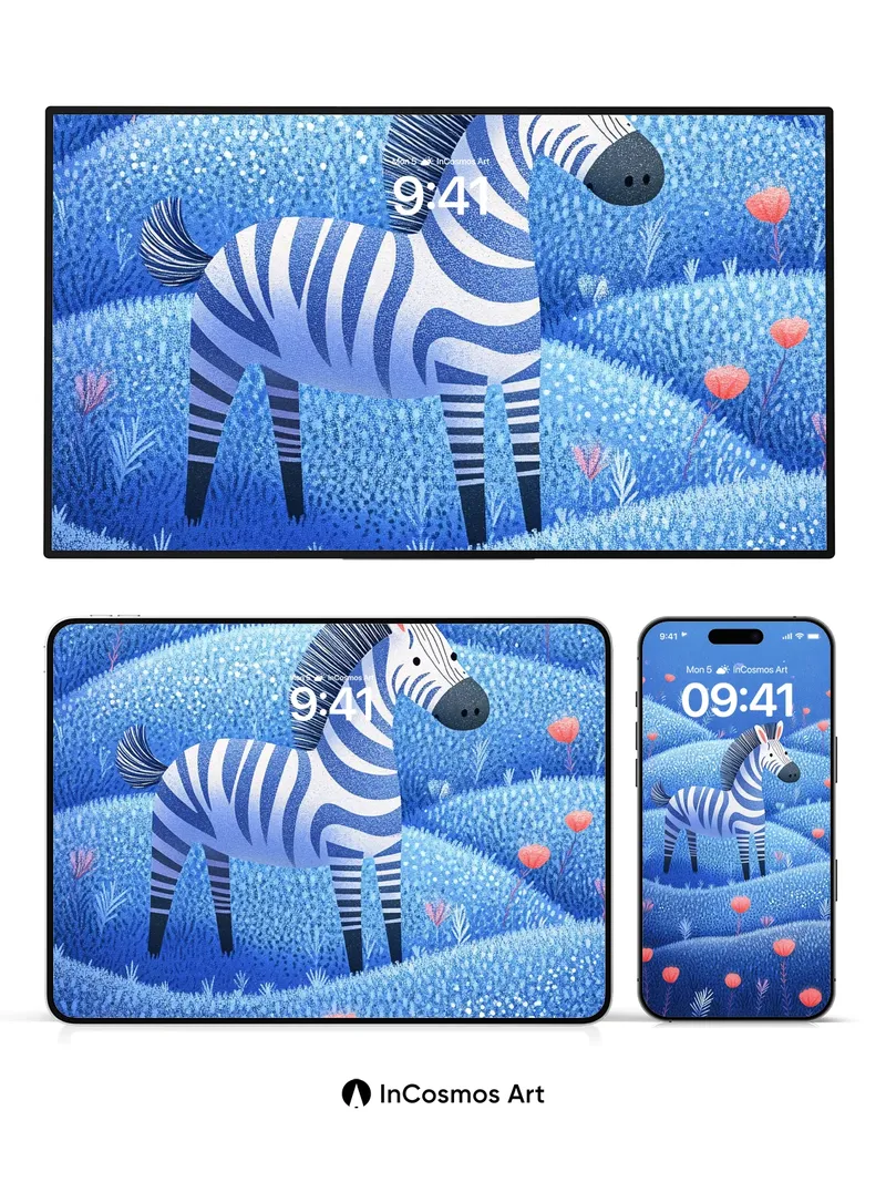 Sapphire Zebra Wallpaper with Floating Poppies
